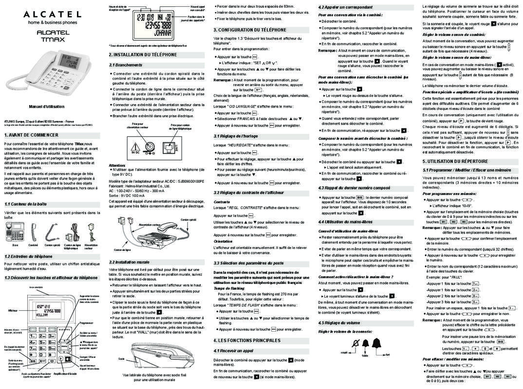 Guide utilisation ALCATEL TEMPORIS T MAX 20  de la marque ALCATEL