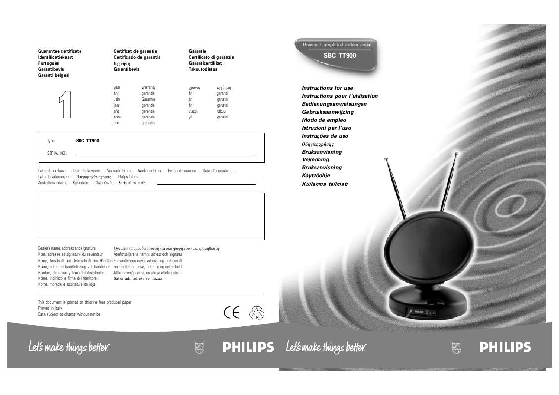Guide utilisation PHILIPS SBCTT900  de la marque PHILIPS