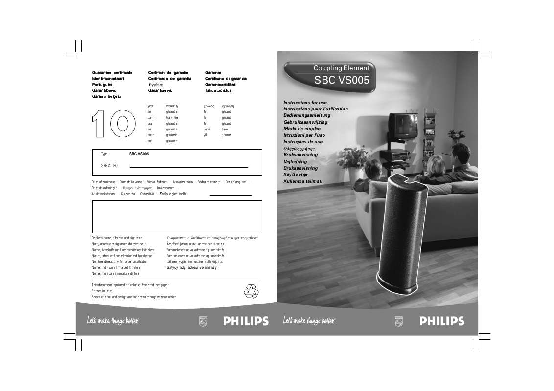 Guide utilisation PHILIPS SBCVS005  de la marque PHILIPS