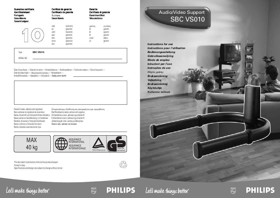 Guide utilisation PHILIPS SBCVS010-00R  de la marque PHILIPS