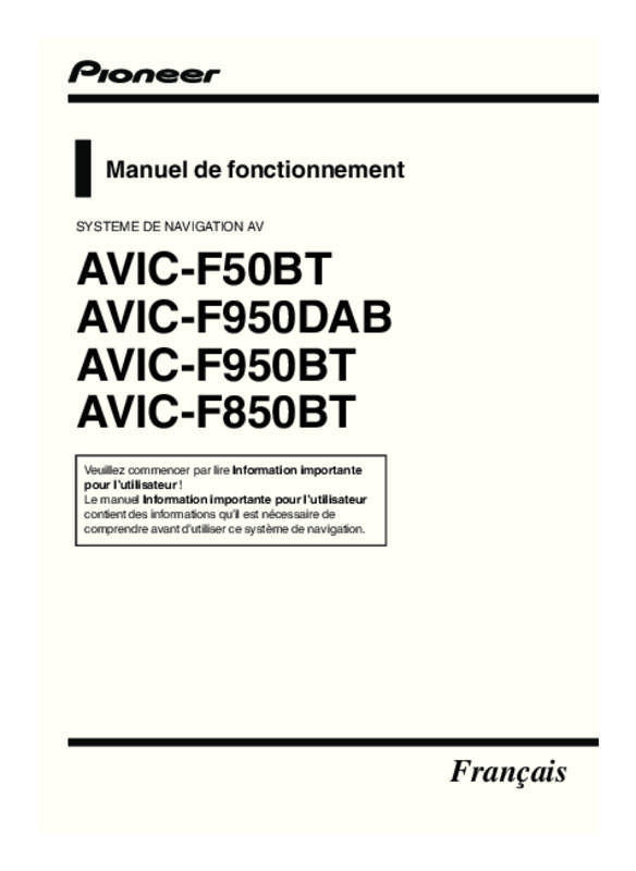 Guide utilisation PIONEER AVIC-F50BT  de la marque PIONEER