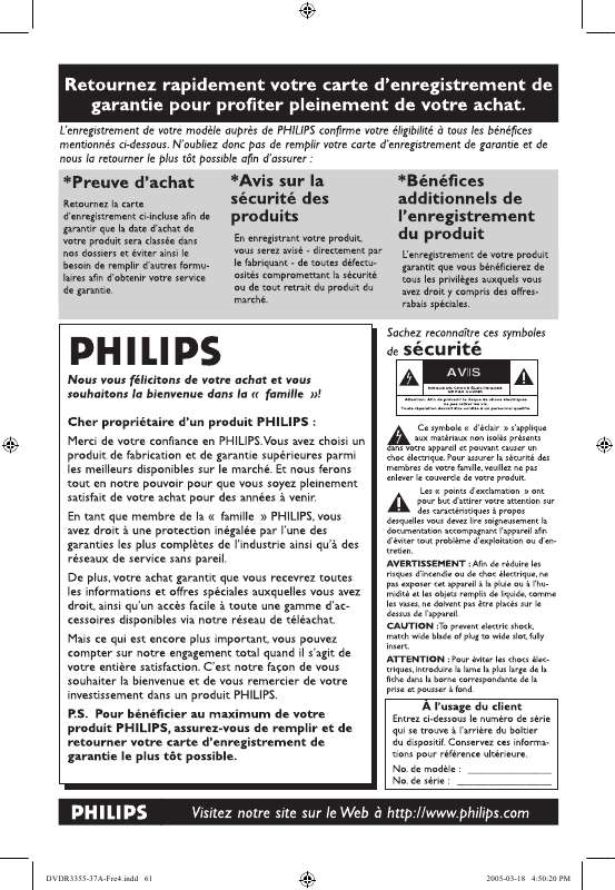Guide utilisation PHILIPS DVDR3355-37B  de la marque PHILIPS