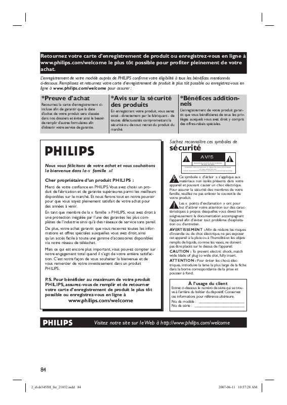 Guide utilisation PHILIPS DVDR3455H-37B  de la marque PHILIPS