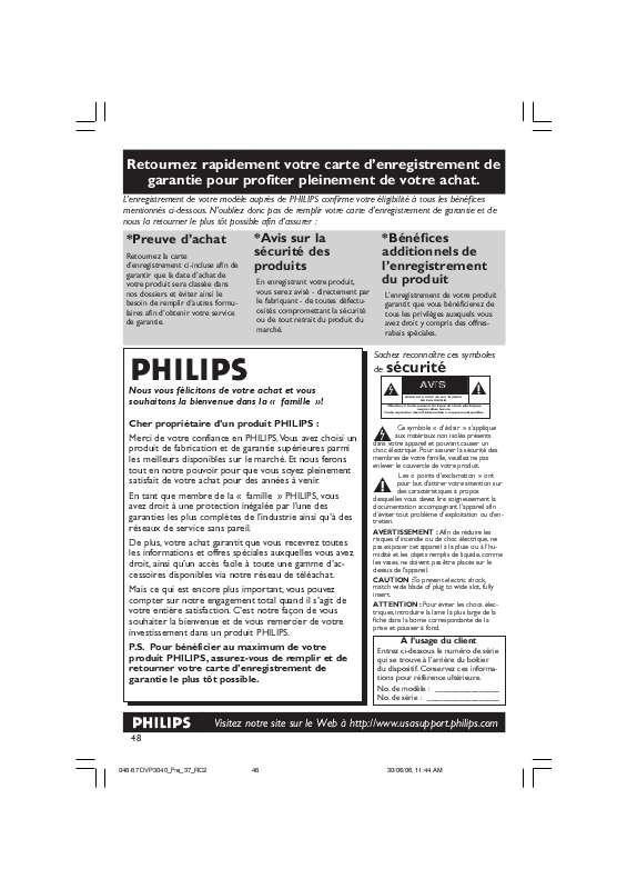 Guide utilisation PHILIPS DVP3040-37B  de la marque PHILIPS