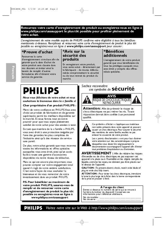 Guide utilisation PHILIPS DVP3150V  de la marque PHILIPS