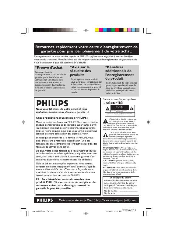 Guide utilisation PHILIPS DVP3500-37B  de la marque PHILIPS