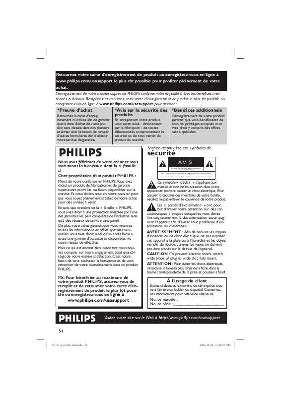Guide utilisation PHILIPS DVP3960  de la marque PHILIPS