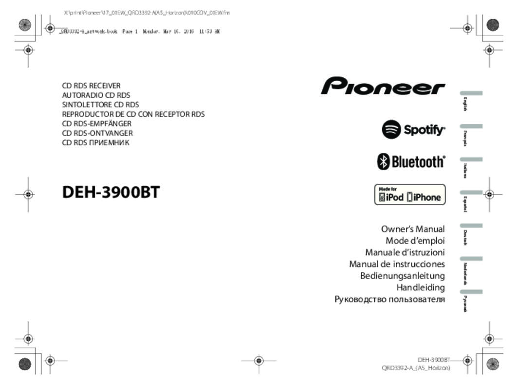 Guide utilisation PIONEER DEH-3900BT  de la marque PIONEER