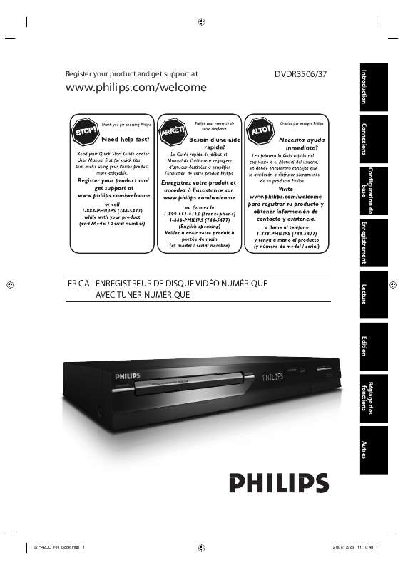 Guide utilisation PHILIPS DVDR3506/37B  de la marque PHILIPS