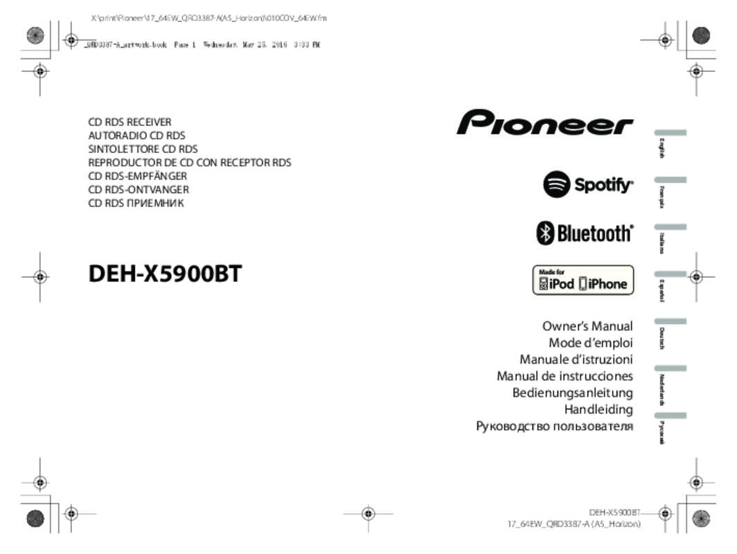 Guide utilisation PIONEER DEH-X5900BT  de la marque PIONEER