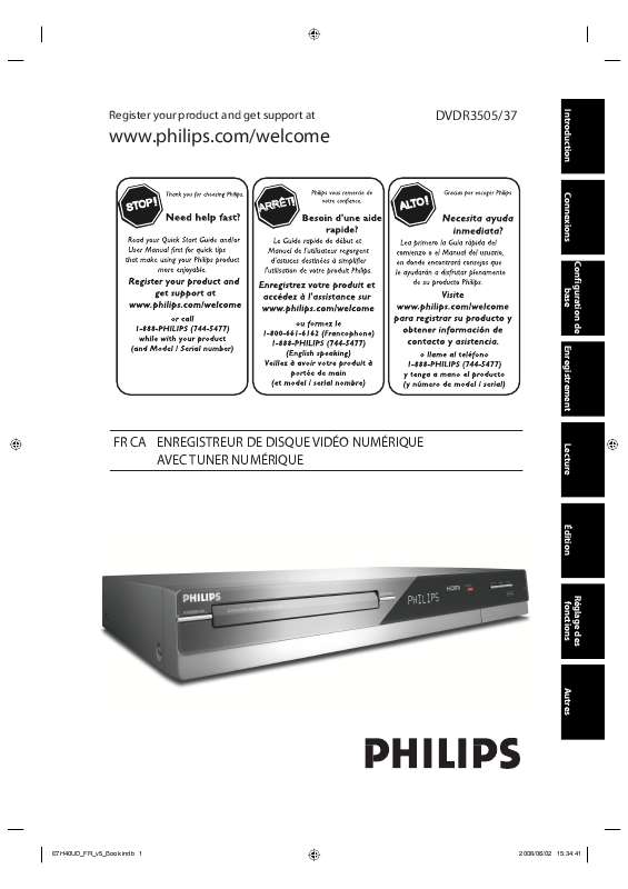 Guide utilisation PHILIPS DVDR3505  de la marque PHILIPS