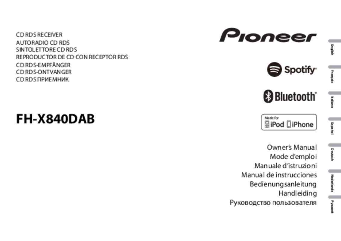 Guide utilisation PIONEER FH-X840DAB  de la marque PIONEER