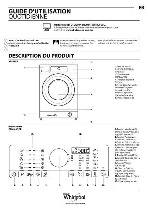 Guide utilisation WHIRLPOOL FSCR90410 de la marque WHIRLPOOL