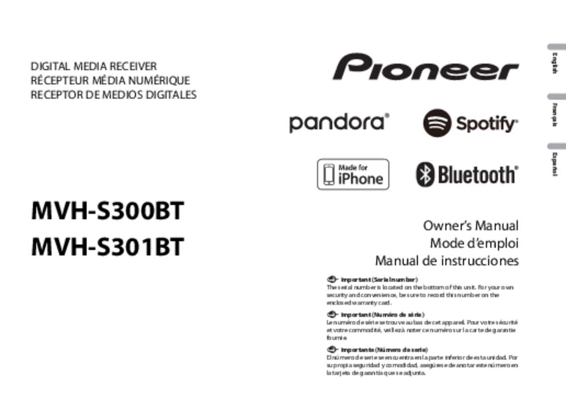 Guide utilisation PIONEER MVH-S300BT  de la marque PIONEER