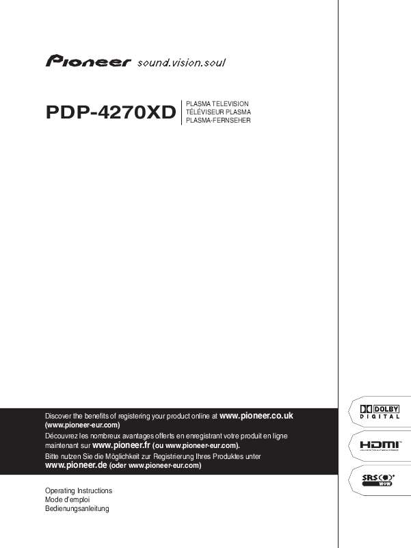 Guide utilisation PIONEER PDP-4270XD  de la marque PIONEER