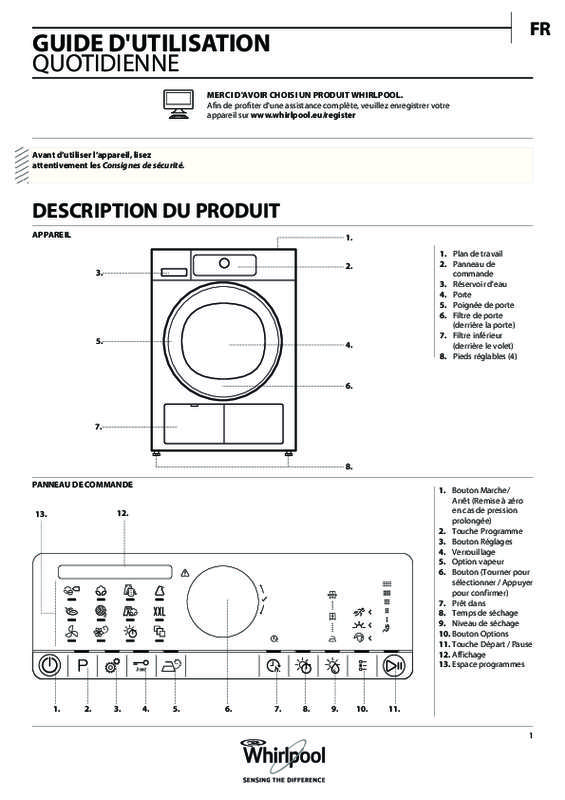 Guide utilisation WHIRLPOOL HSCX10441 SUPREME CARE PREMIUM+ de la marque WHIRLPOOL