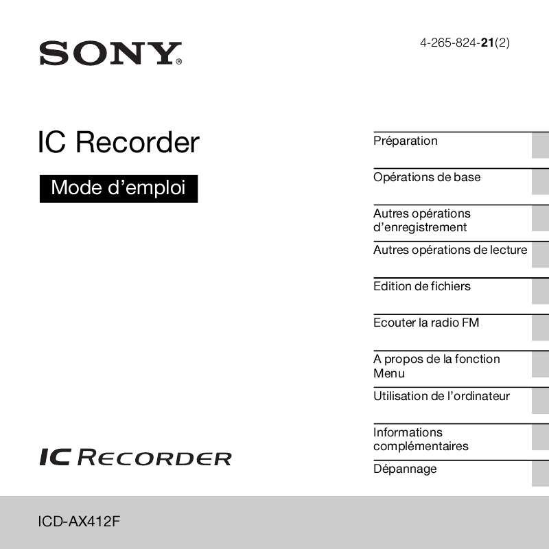 Guide utilisation SONY ICD-AX412FS0  de la marque SONY