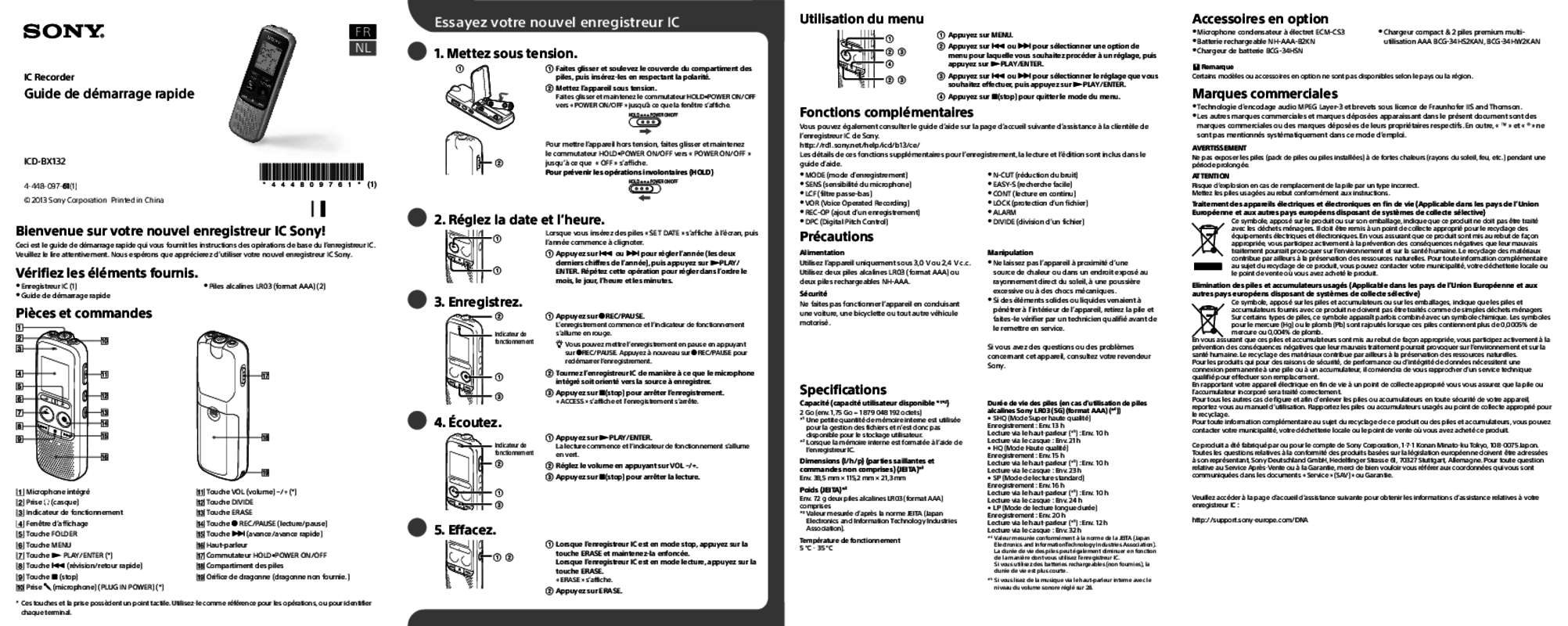 Guide utilisation SONY ICD-BX132  de la marque SONY