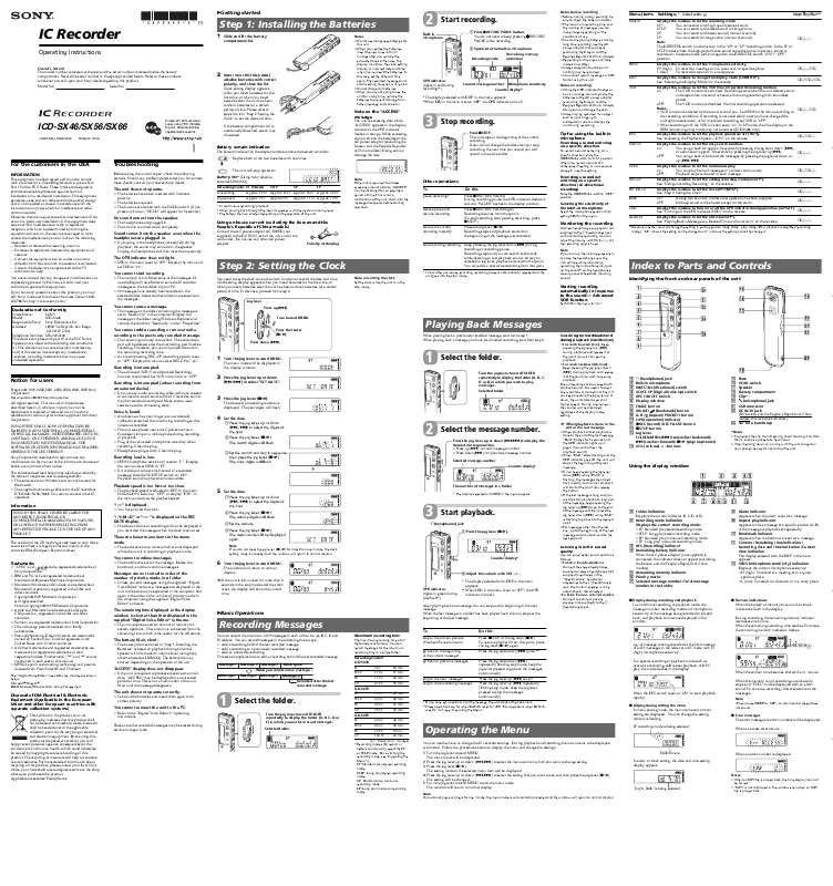 Guide utilisation SONY ICD-SX46  de la marque SONY