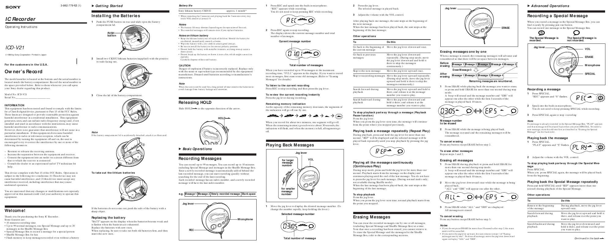 Guide utilisation SONY ICD-V21  de la marque SONY