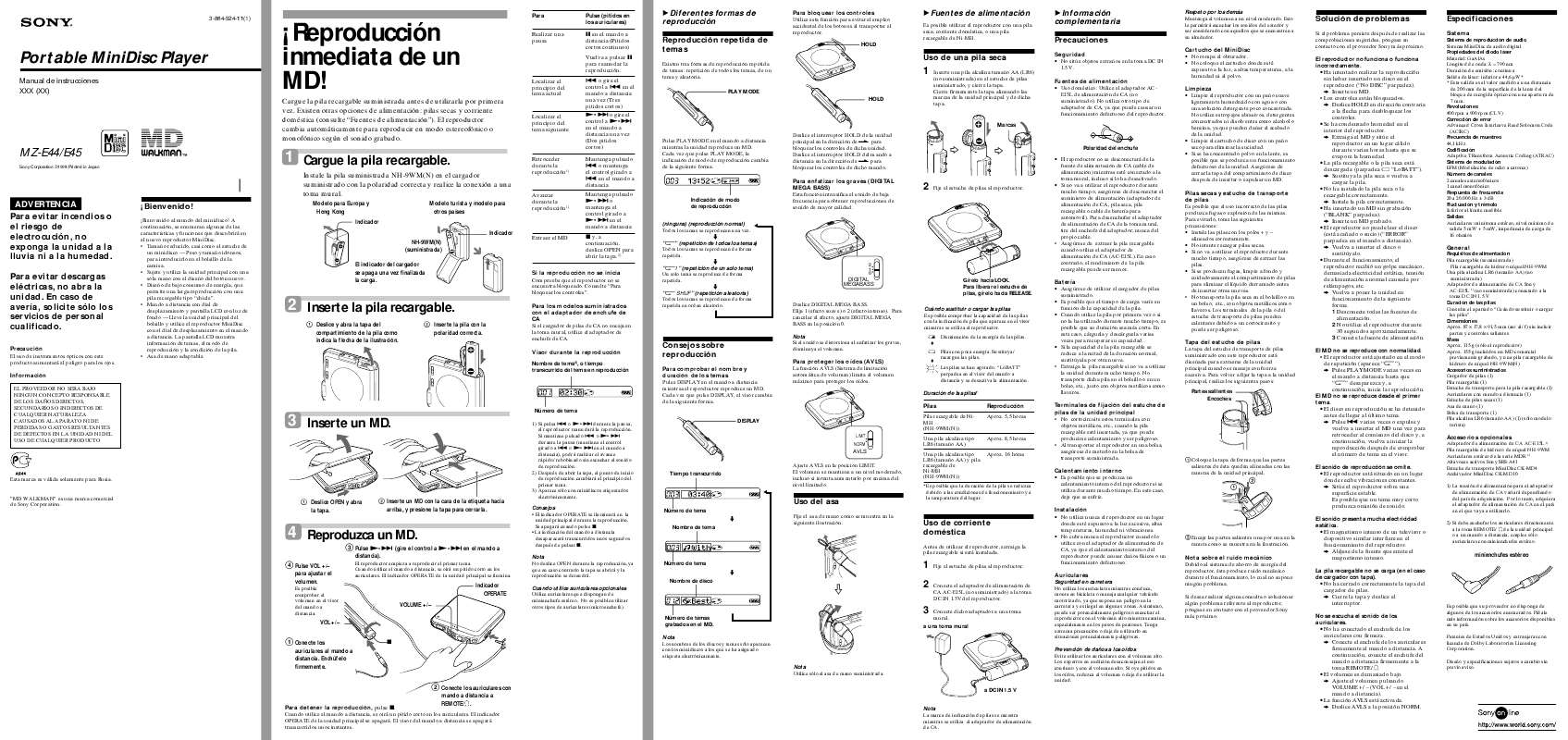 Guide utilisation SONY MZ-E45  de la marque SONY