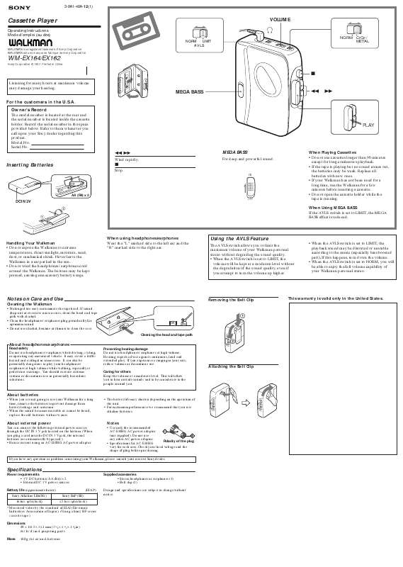 Guide utilisation SONY WM-EX162  de la marque SONY