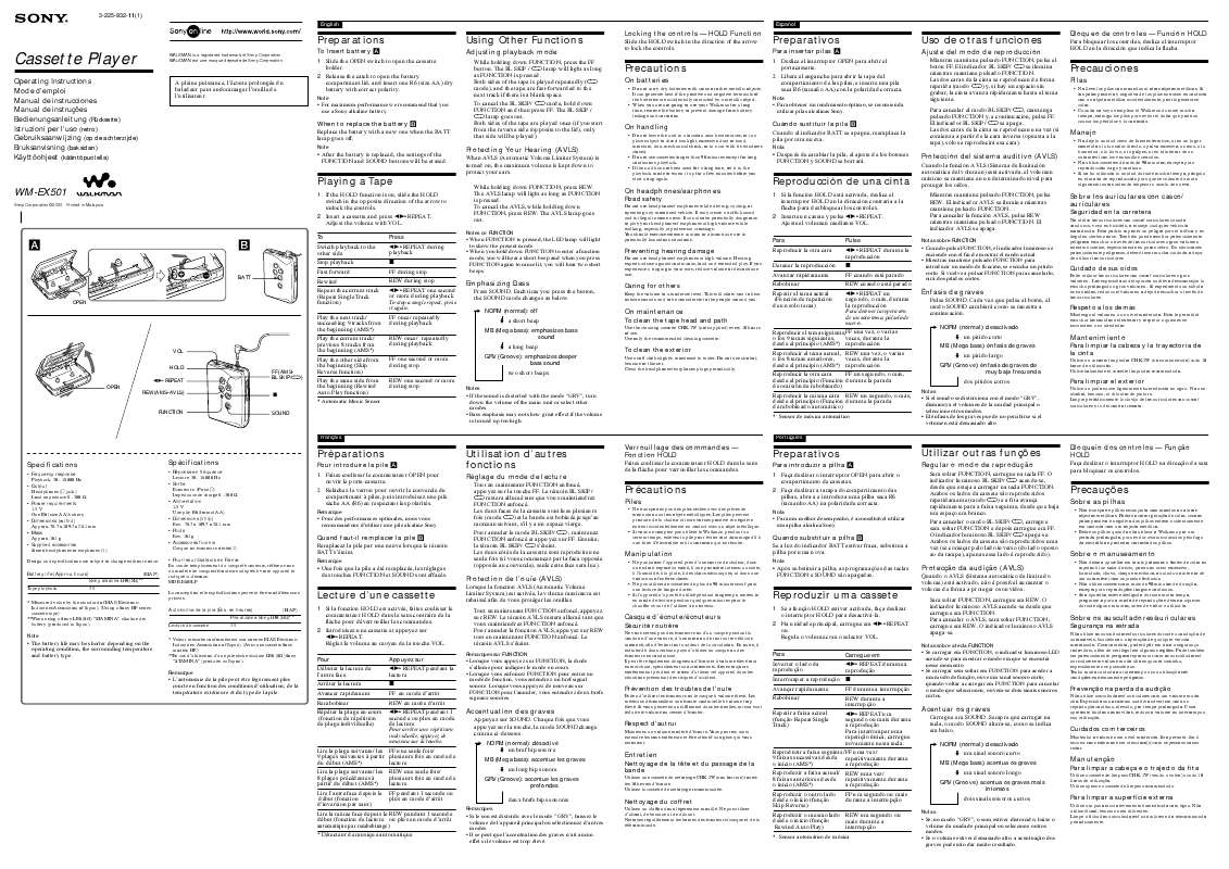 Guide utilisation SONY WM-EX501  de la marque SONY