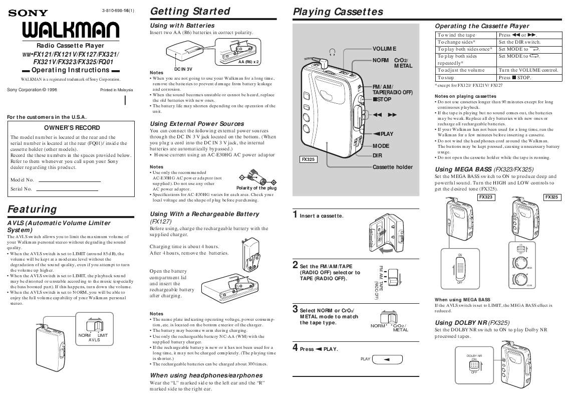 Guide utilisation SONY WM-FQ01  de la marque SONY