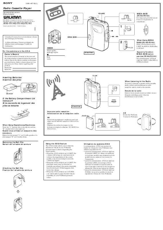 Guide utilisation SONY WM-FX161  de la marque SONY