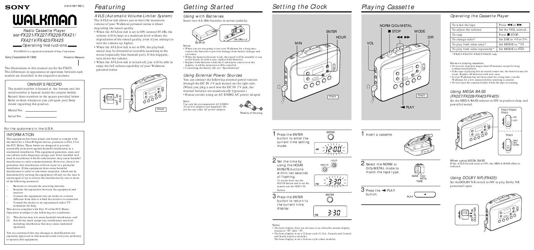 Guide utilisation SONY WM-FX425  de la marque SONY