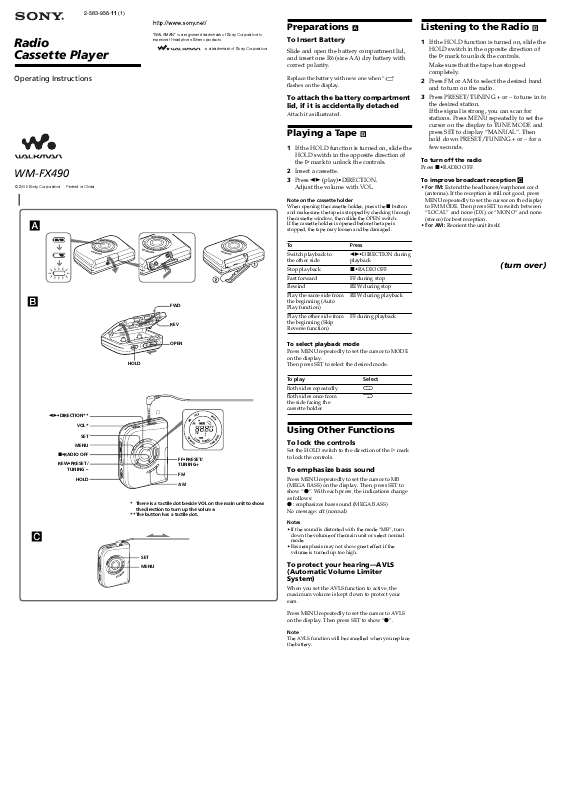Guide utilisation SONY WM-FX490  de la marque SONY