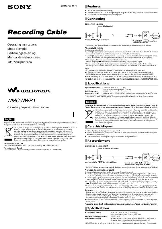 Guide utilisation SONY WMC-NWR1  de la marque SONY