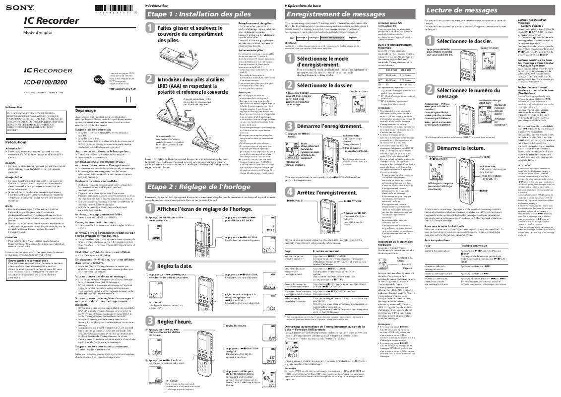 Guide utilisation SONY ICD-B100  de la marque SONY