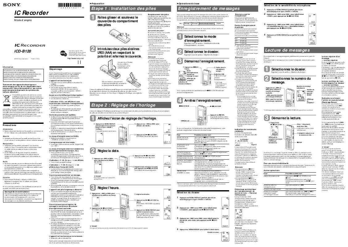 Guide utilisation SONY ICD-B120  de la marque SONY