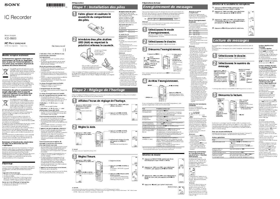 Guide utilisation SONY ICD-B600  de la marque SONY