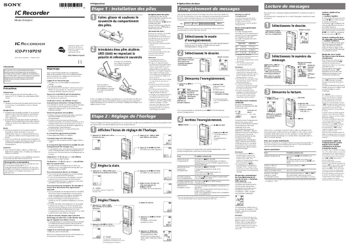 Guide utilisation SONY ICD-P110  de la marque SONY
