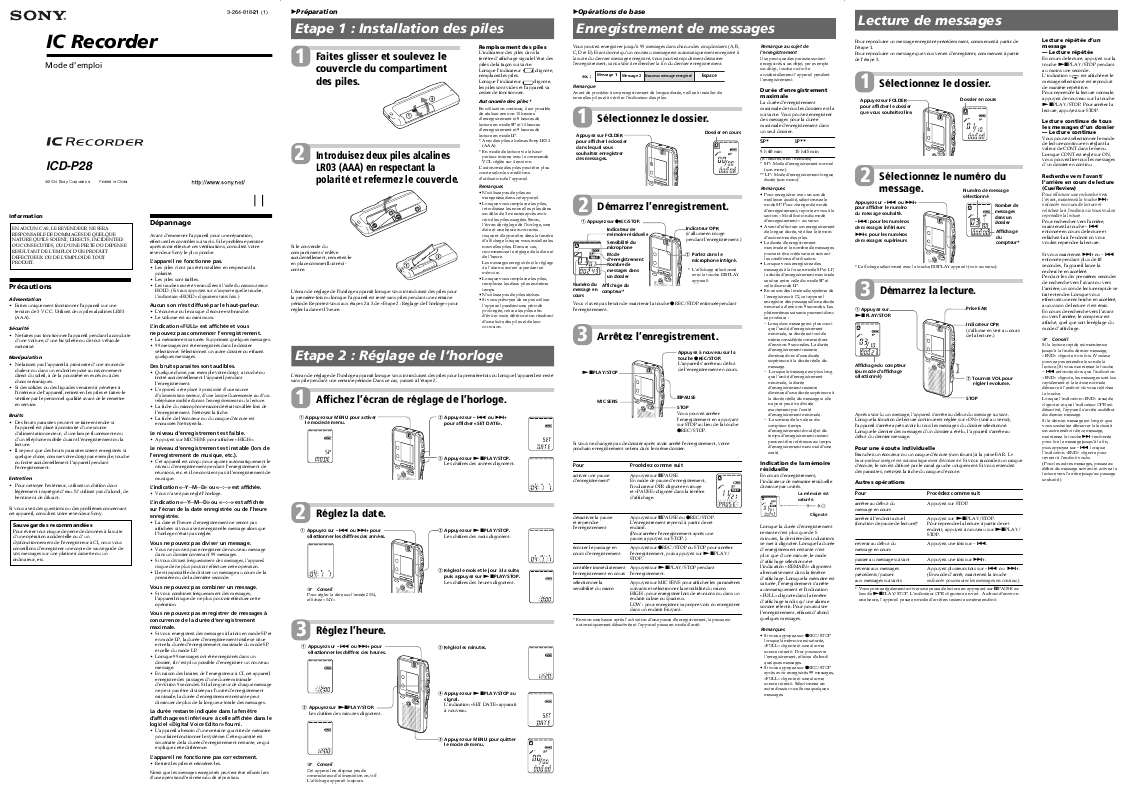 Guide utilisation SONY ICD-P28  de la marque SONY