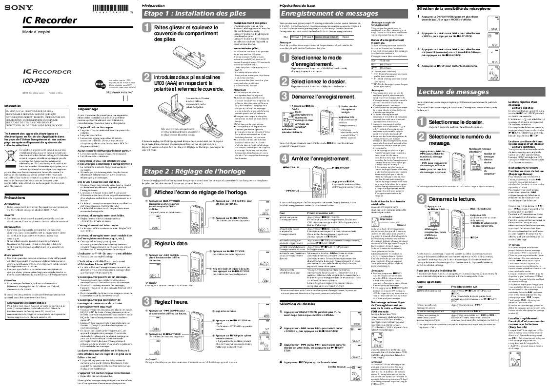 Guide utilisation SONY ICD-P320  de la marque SONY