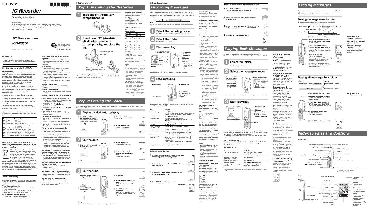 Guide utilisation SONY ICD-P330F  de la marque SONY