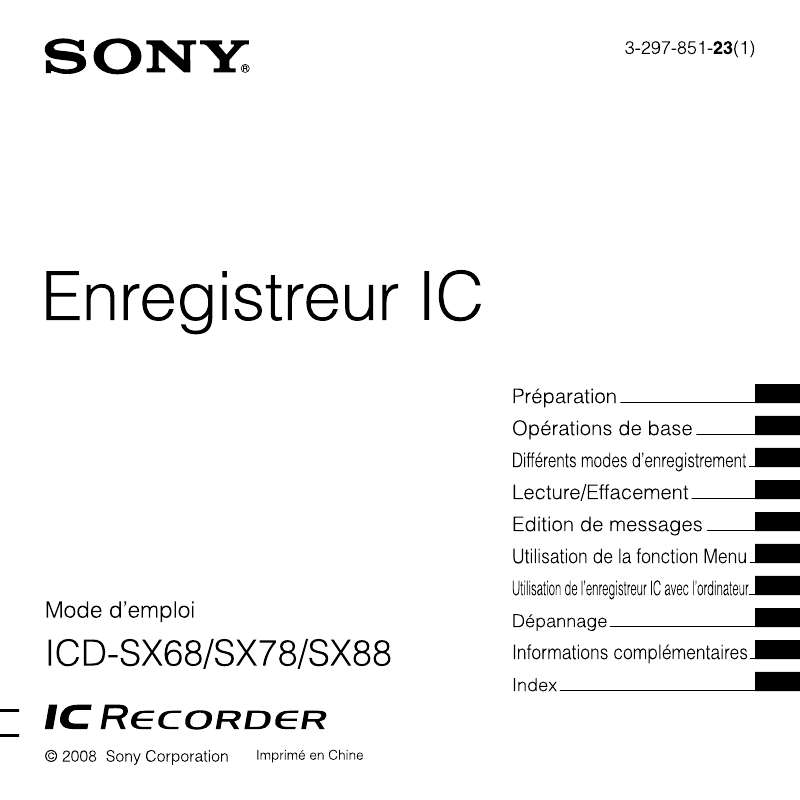 Guide utilisation SONY ICD-SX68  de la marque SONY