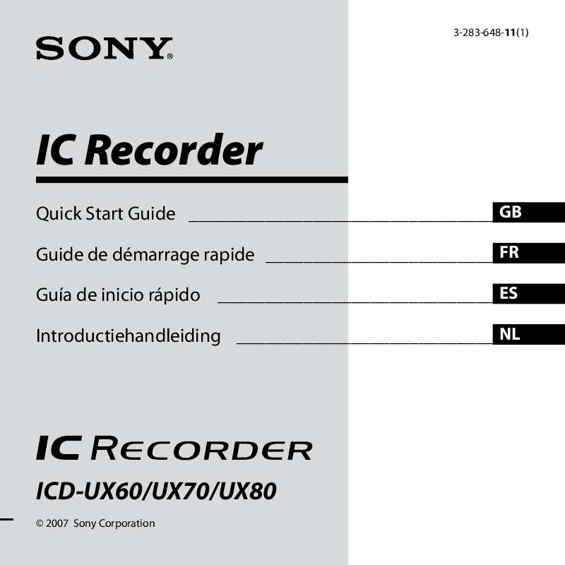Guide utilisation SONY ICD-UX60  de la marque SONY
