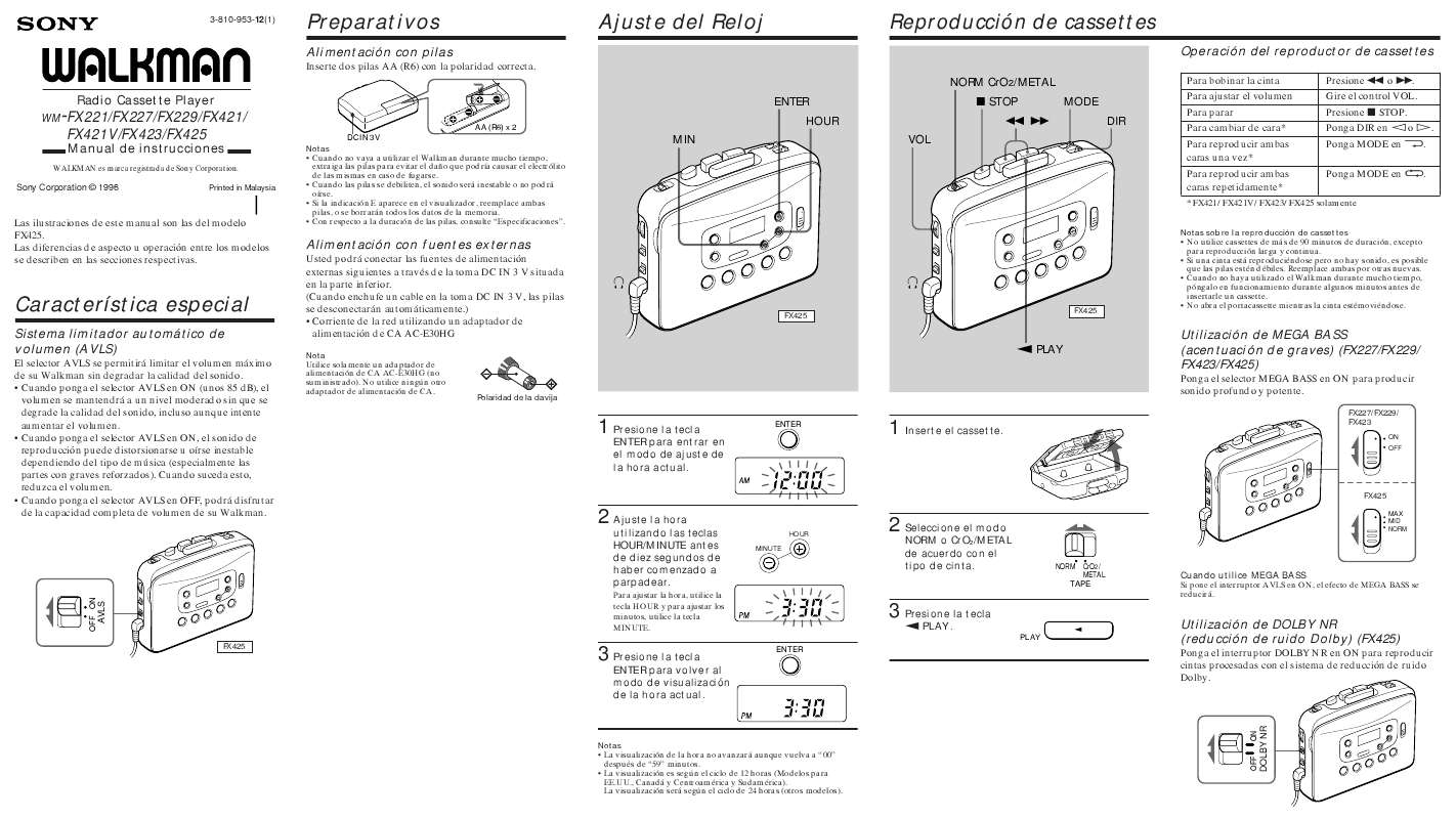Guide utilisation SONY WM-FX421V  de la marque SONY