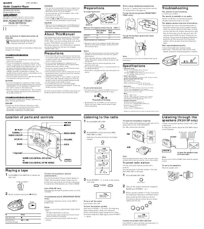 Guide utilisation SONY WM-PSY02  de la marque SONY