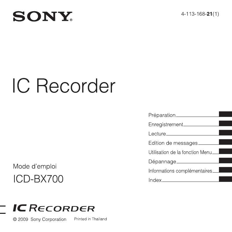 Guide utilisation SONY ICD-BX700  de la marque SONY