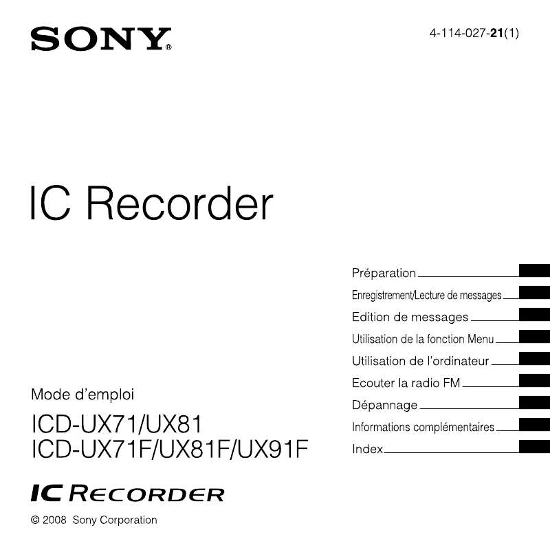 Guide utilisation SONY ICD-UX91  de la marque SONY