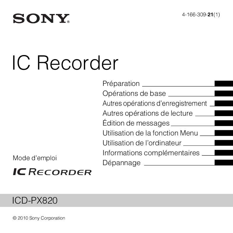 Guide utilisation SONY ICD-PX820  de la marque SONY