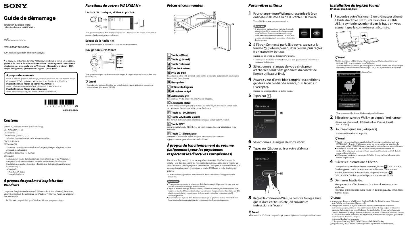 Guide utilisation SONY NWZ-F804  de la marque SONY