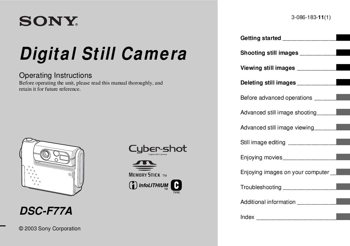Guide utilisation SONY CYBER-SHOT DSC-F77A  de la marque SONY