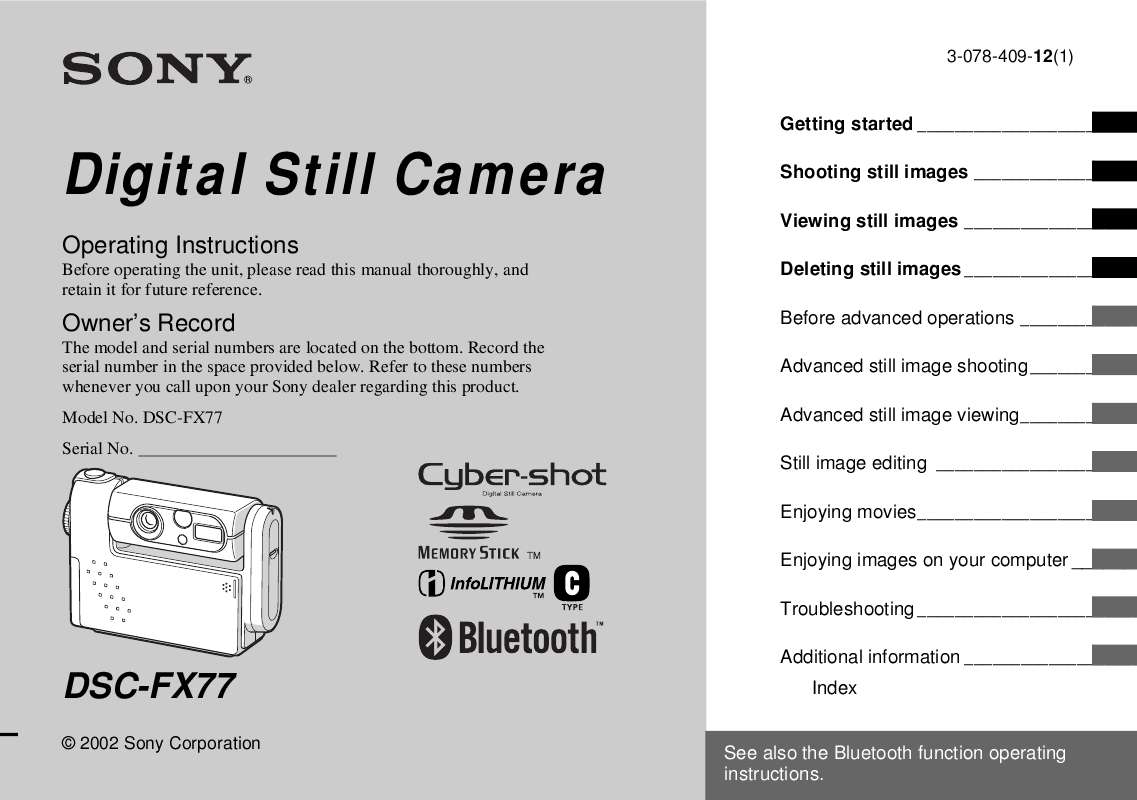 Guide utilisation SONY CYBER-SHOT DSC-FX77  de la marque SONY