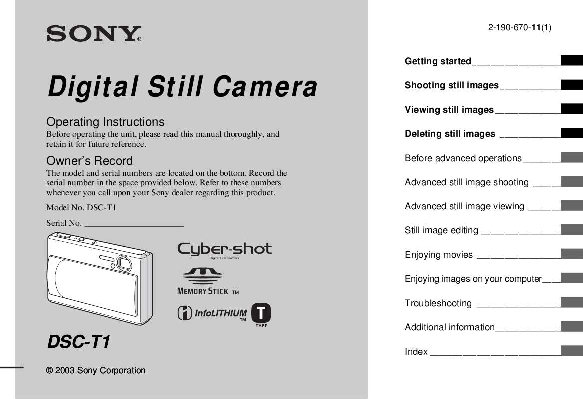 Guide utilisation SONY CYBER-SHOT DSC-T1  de la marque SONY